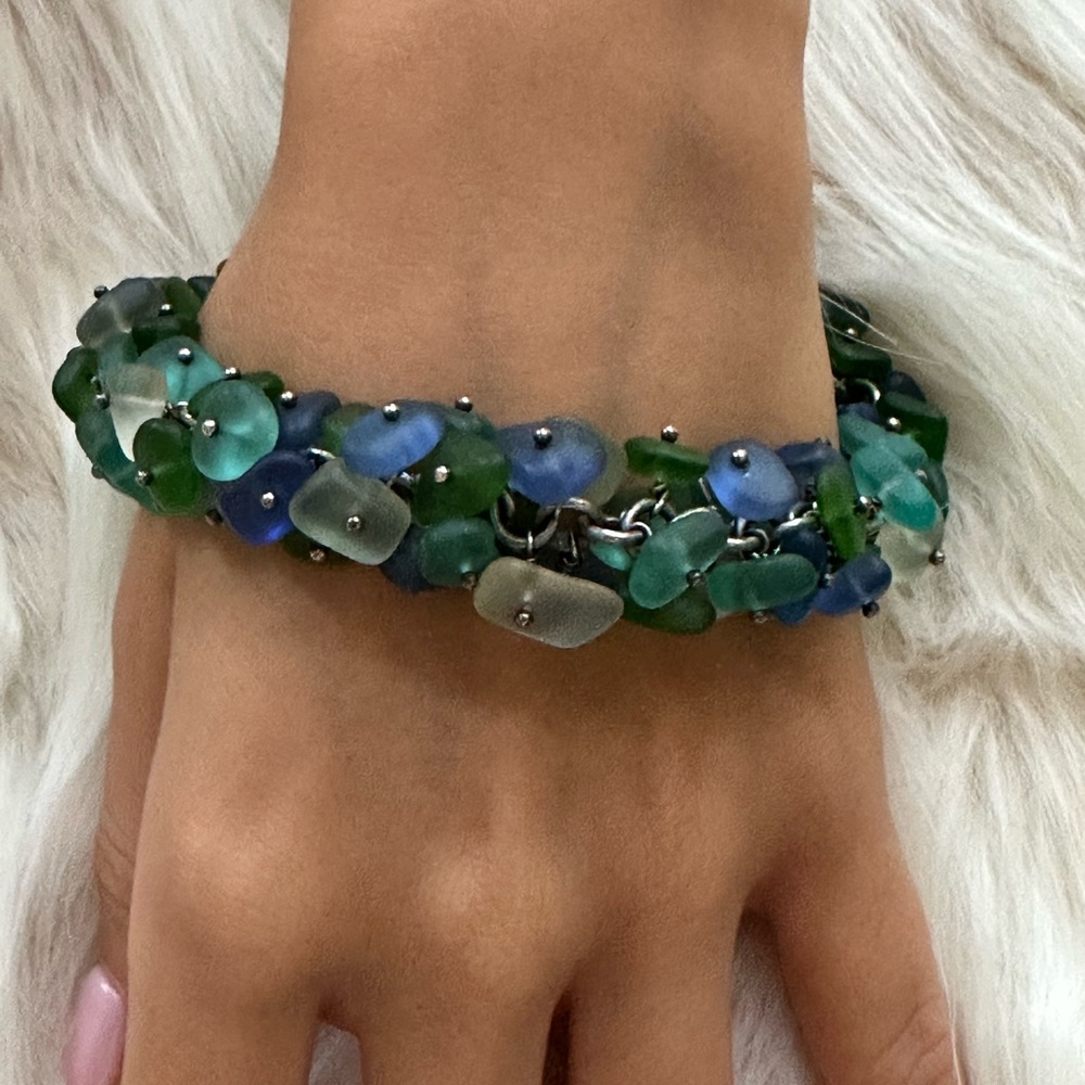 Venezia Blue & Green Frosted Seaglass Cluster Bracelet